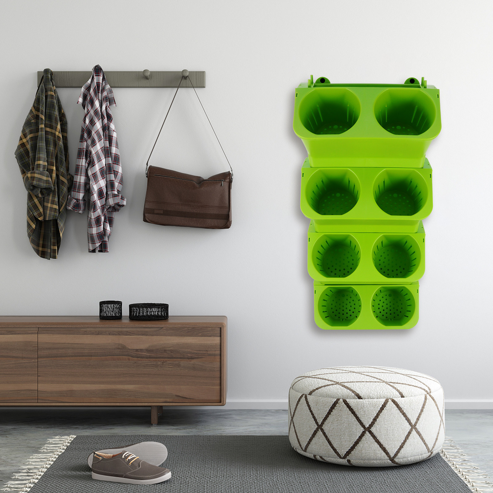 Vertical Planter - 4個セット 垂直壁掛けプランターセット 自動給水 2段式背景壁ポット 室内・屋外植物用 グリーンガーデン装飾