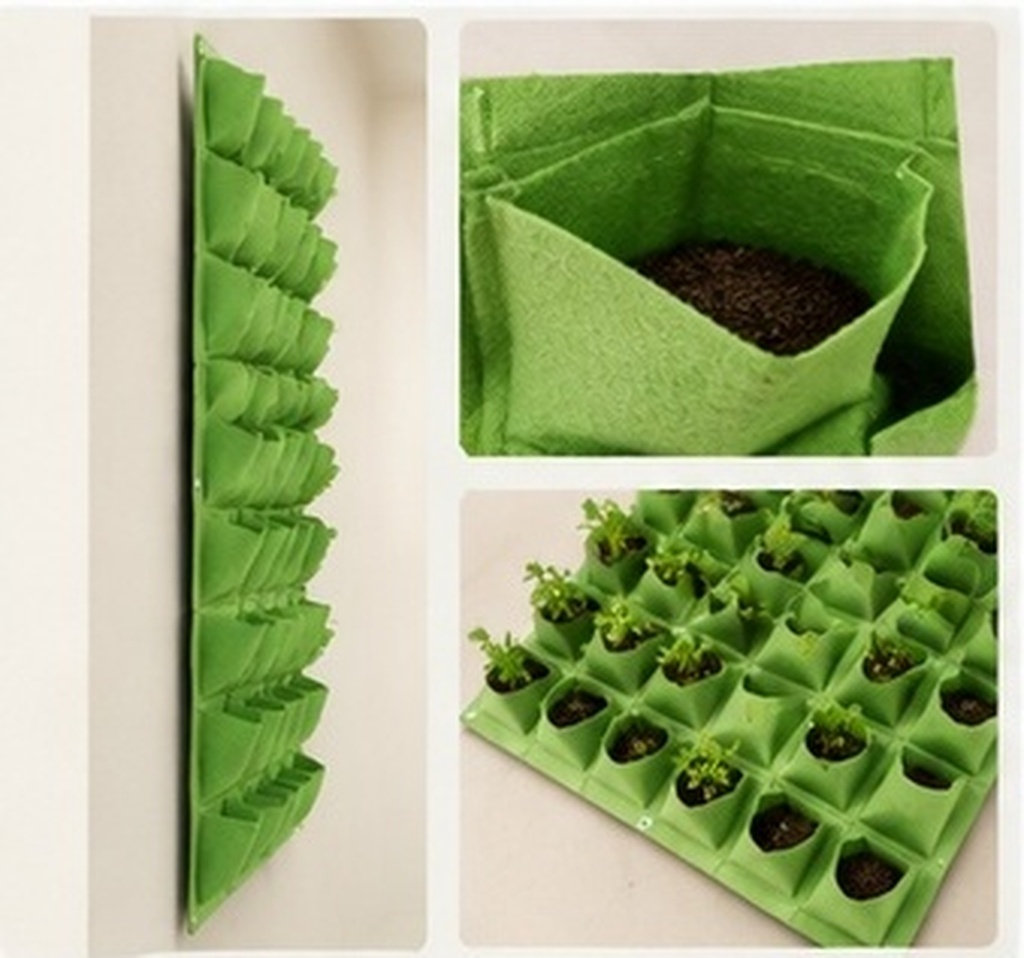 Grow Bag - 64ポケットの壁掛け式プランティングポーチ。不織布フェルト製で、屋内・屋外の垂直庭園や、野菜や花の栽培に最適。