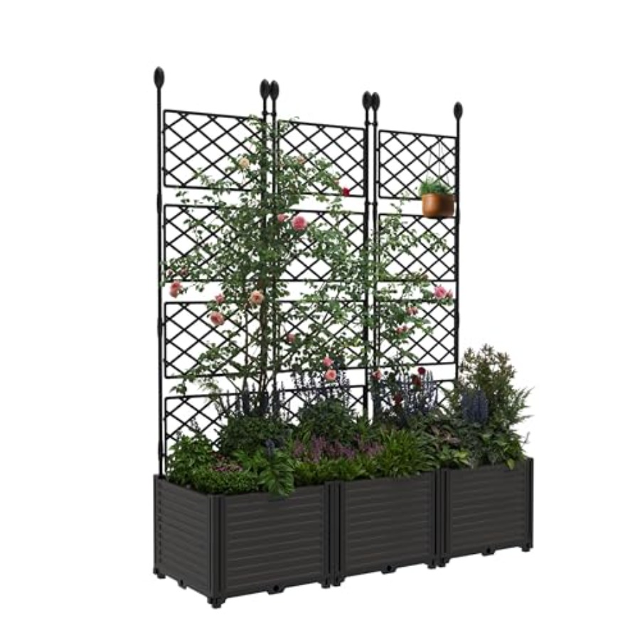Raised Garden Bed - 3個入り、金属製の支柱付き、モジュール式の高床式プランターボックスキット。パティオの目隠しや、狭いスペースのバルコニー、デッキでの使用に最適。亜鉛メッキ加工。