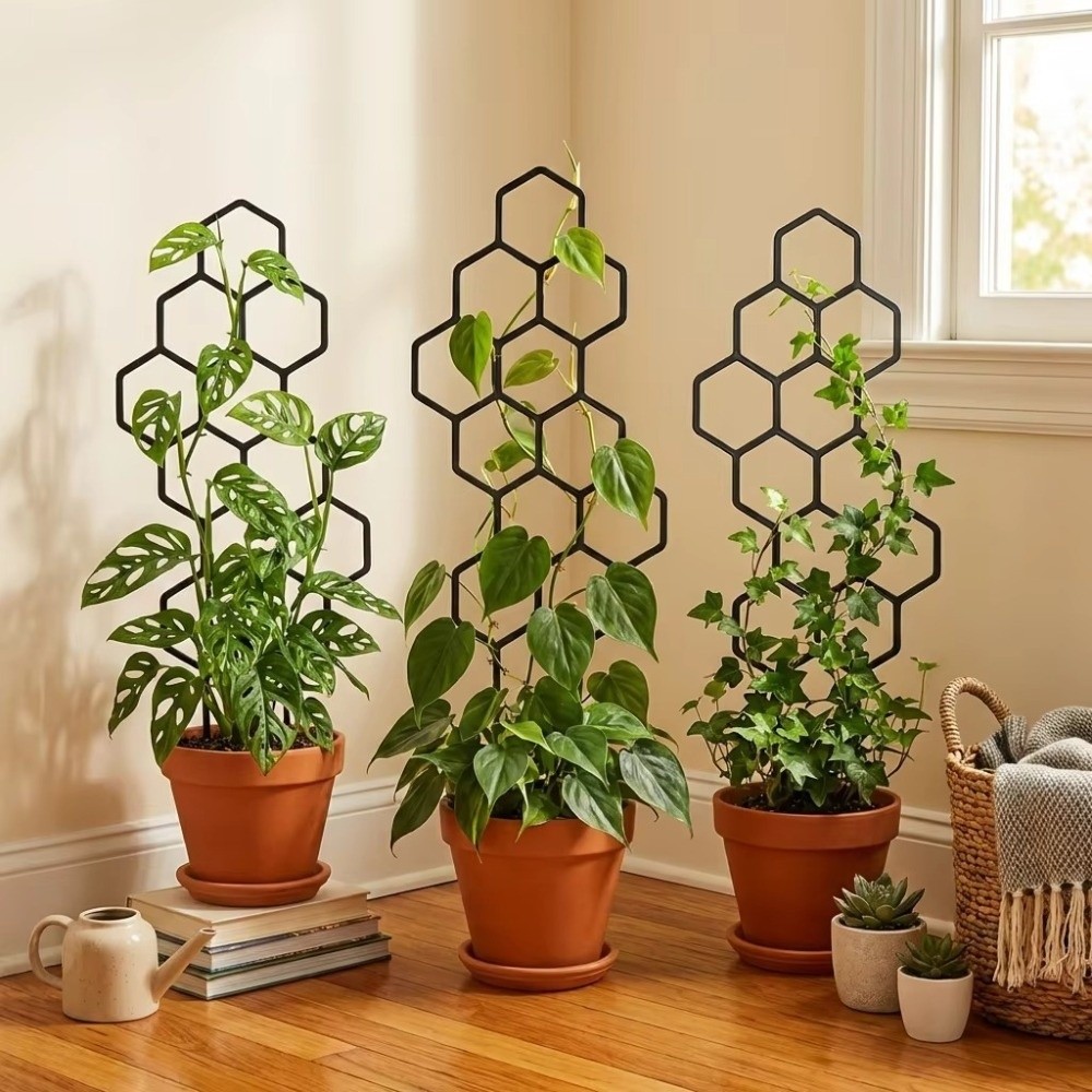 Indoor Herb Garden - ハニカムデザインの植物トレリス、防錆プラスチック製ガーデンクライミングフレーム、鉢植えのつる性植物や花のサポート、屋内外兼用トレリス