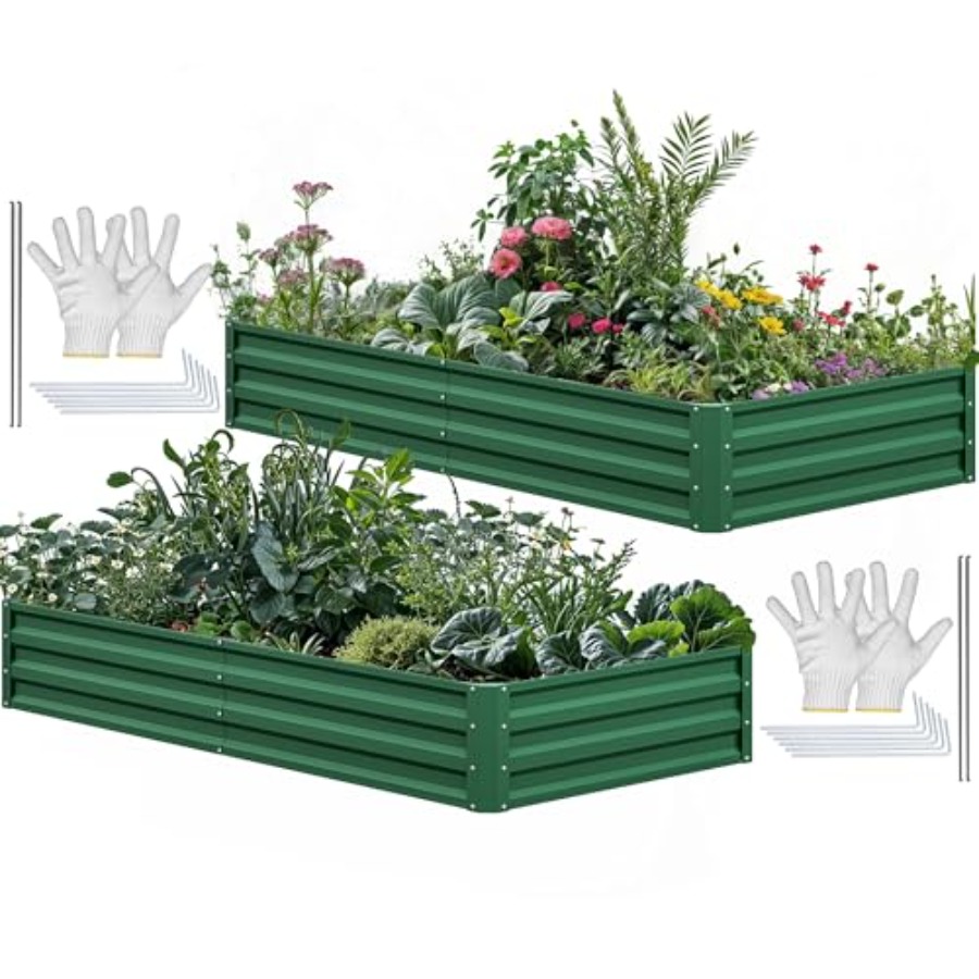 屋外用のプランターキット。亜鉛メッキ鋼製で、錆びにくく、緑色 - Raised Garden Bed のレビューと価格
