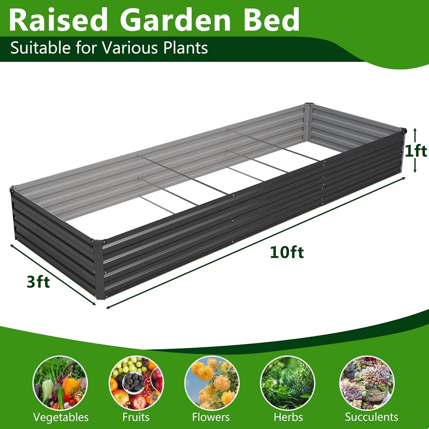 2個セット 10x3x1フィート 亜鉛メッキ仕上げの高床式菜 - Raised Garden Bed のレビューと価格