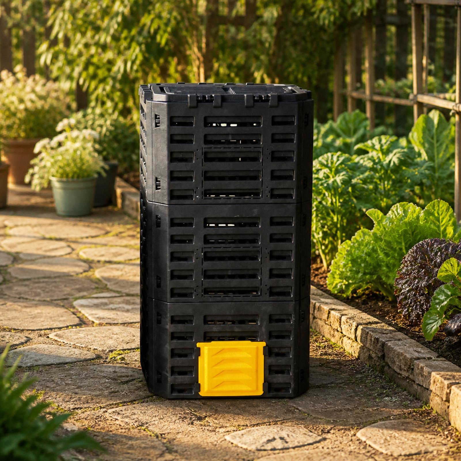 庭用のコンポストボックス。通気性の良い側面と前面ドアを備えた - Compost Bin のレビューと価格